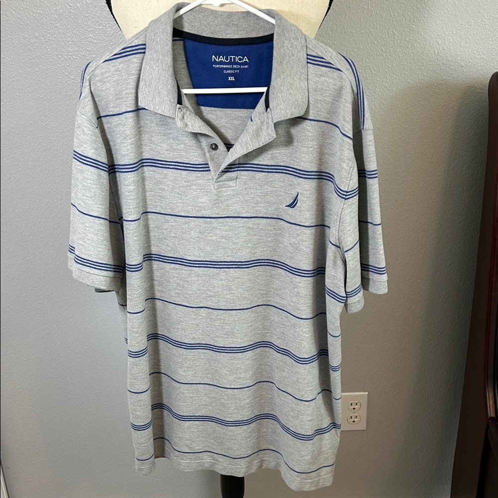 Nautica Gray Polo with Navy Stripes